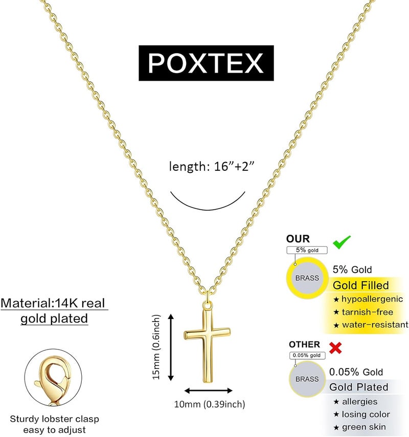 Poxtex Cross Necklace for Women Girls, Dainty 14K Gold Silver Plated Cross Choker Pendant Jewelry Non Tarnish Waterproof Trendy Cute Simple Small Necklace Easter Christian Baptism Religious Faith Jewelry Gifts - Image 4